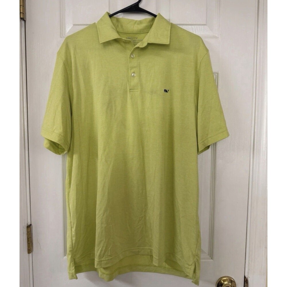 Vineyard Vines On The Go Sankaty Polo Mens L Green Striped Performance Golf